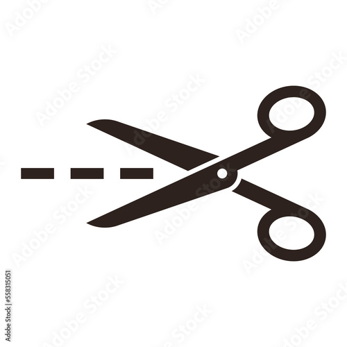 Scissors with cut lines isolated on white background