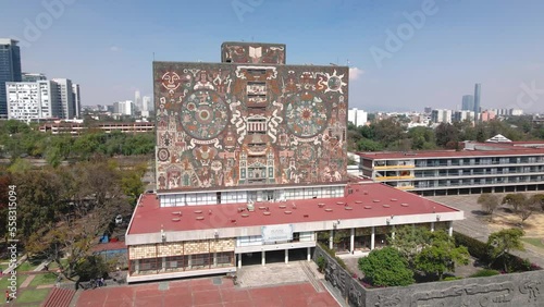 Orbiting aerial view of the UNAM Central Library. photo