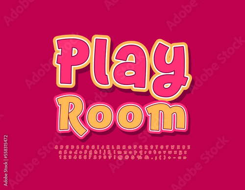 Vector creative poster Play Room. Funny handwritten Font. Playful style Alphabet Letters, Numbers and Symbols