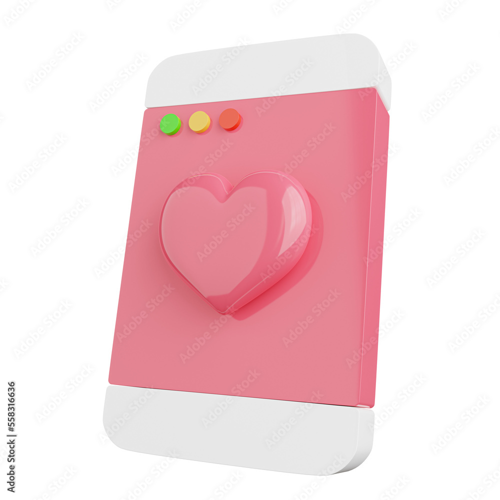 3d rendering of smartphone with heart icon. 3d rendering of smartphone with heart icon.