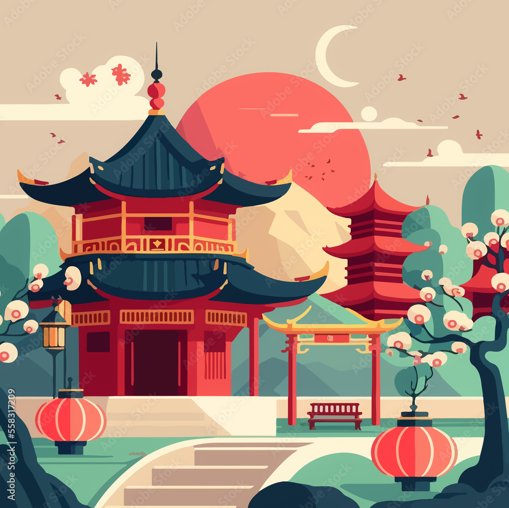 Flat colored design of Chinese pagoda Flat colored design of Chinese pagoda