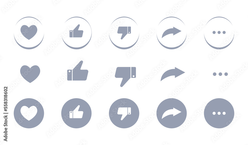 Set of social media icons. Like, share, comment. Vector illustration Set of social media icons. Like, share, comment. Vector illustration