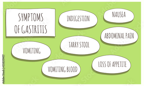 Symptoms of Gastritis.  Vector illustration for medical journal or brochure. 