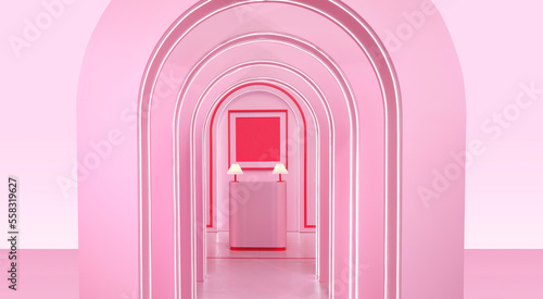 minimal abstract background abstract tunnel loop. geometric shape group set pink.