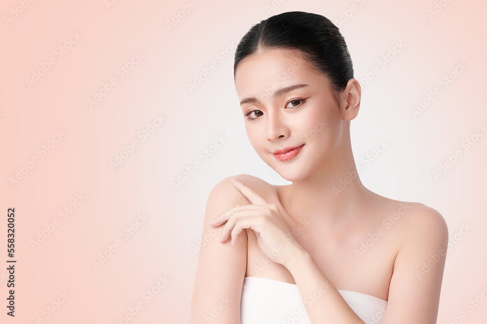 Beautiful young asian woman with clean fresh skin on beige background, Face care, Facial treatment, Cosmetology, beauty and spa, Asian women portrait. Beautiful young asian woman with clean fresh skin on beige background, Face care, Facial treatment, Cosmetology, beauty and spa, Asian women portrait.