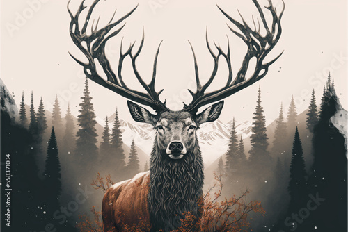 Noble forest deer, AI generation