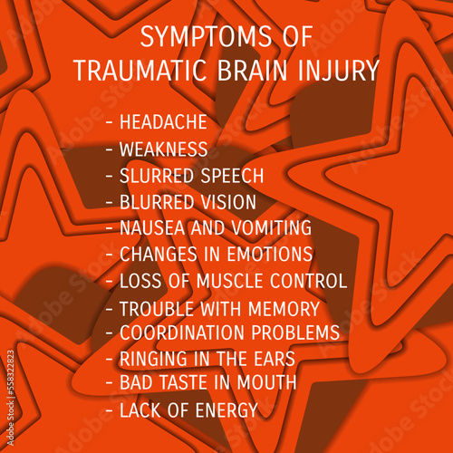 symptoms of traumatic brain injury.  Vector illustration for medical journal or brochure. 