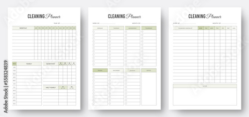 Daily Weekly Monthly Yearly Cleaning Schedule Planner. Cleaning Checklist Planner Template. Minimalist Planner Pages Templates. Cleaning Planner Template Design. Set of Planners. Eps10 vector.