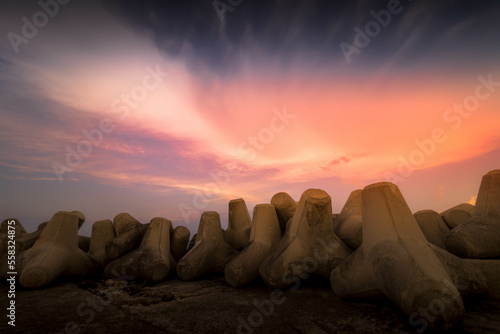 BREAKWATER AT TRICASE, DAWN - PUGLIA, ITALY photo