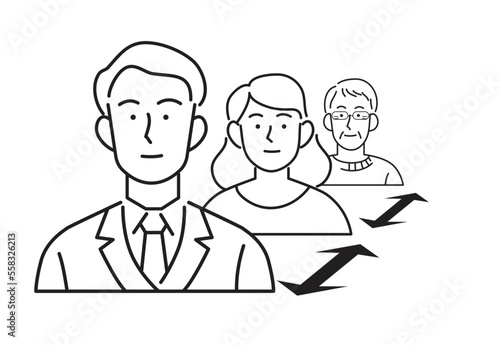 Line icon vector for covid preventive measures. Physical or social distancing group of persons with a distance arrow between them.Keep your distance icon, keeping distance to prevent contamination. 