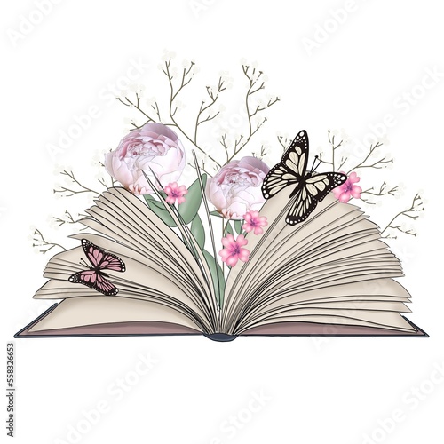 Book With Flowers Hand Drawn Illustration