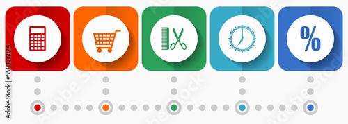 Shopping vector icons, store flat design web buttons collection, business concept infographic template
