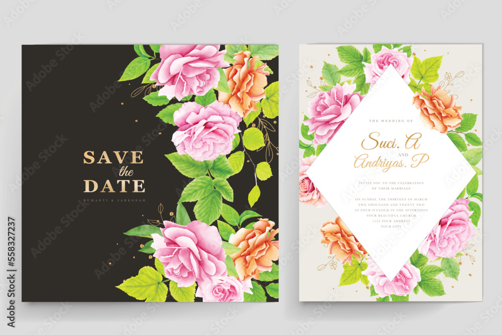 wedding card with floral and leaves design