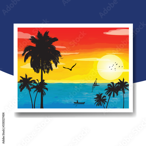 Nature Sea Beach sunset digital illustration vector art painting 