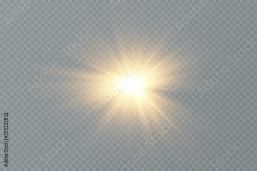 Golden particles of light. Golden light. Light flare.Stars isolated on transparent background.