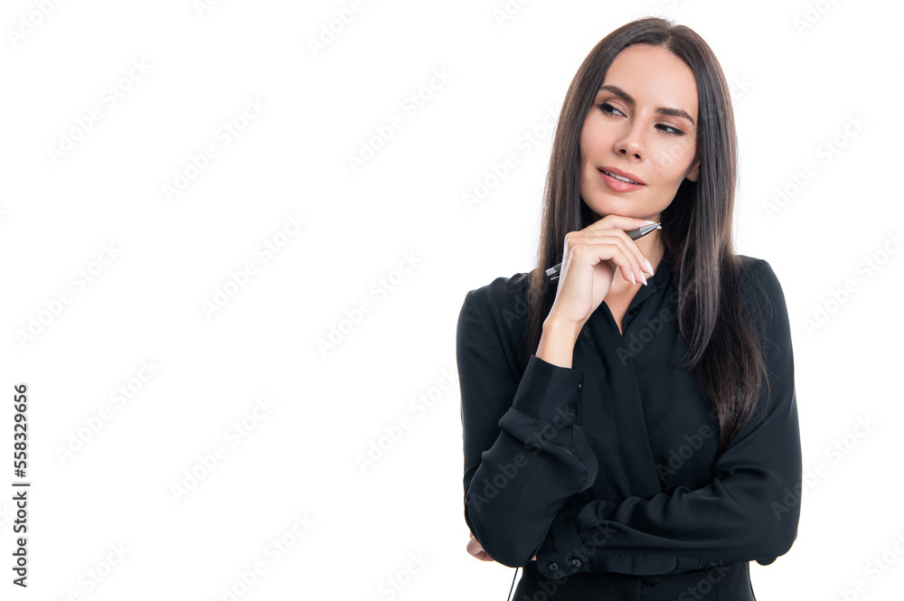 Thoughtful teacher studio. School or university teacher thinking isolated on white Thoughtful teacher studio. School or university teacher thinking isolated on white