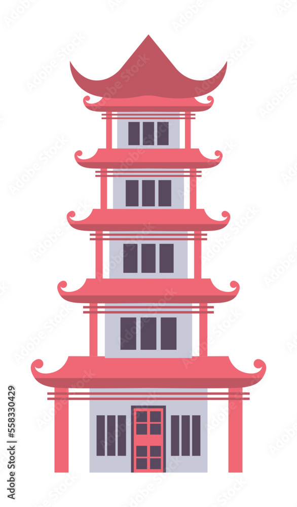 High-rise tower in ancient architecture of Japanese or Chinese culture. Vector illustration isolated design High-rise tower in ancient architecture of Japanese or Chinese culture. Vector illustration isolated design