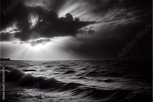 Fototapeta black and white seascape, ideal for marine backgrounds with lots of copy space,
