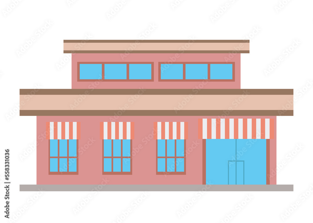 Shop building front with awning windows and entrance door on street for cityscape. Vector illustration isolated design Shop building front with awning windows and entrance door on street for cityscape. Vector illustration isolated design