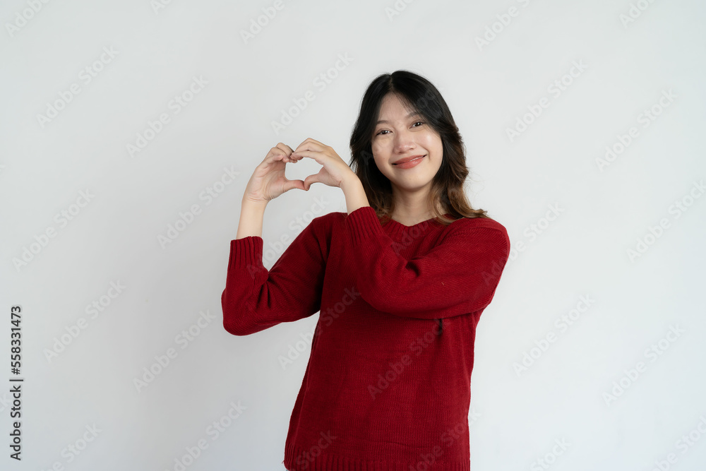 Asian long hair black beautiful woman feeling very happy Excited hand gesture and amazed. Studio portrait isolated on white background. Asian long hair black beautiful woman feeling very happy Excited hand gesture and amazed. Studio portrait isolated on white background.