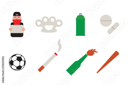 Football hooligan icons. Soccer supporter of ultras design vector flat isolated illustration