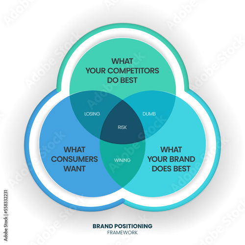 Brand positioning concept vector infographic base on strategy circle diagram has brand essence, character and value, emotional benefit, rational benefits and brand's attribute. Triangle model business