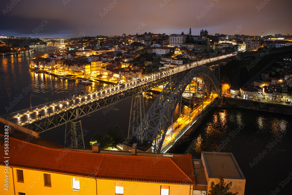 Fototapeta premium Porto, Portugal - December 07, 2022: details of the unique buildings of the historic center of the city of Porto, Portugal
