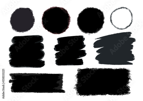 Conjunto de formas grunge. Pincel, trazo de tinta de pintura negra, vectorial Set de trazos de pincel con pintura, trazos reales hechos a mano con formas variadas, circulares, rectangulares, alargadas