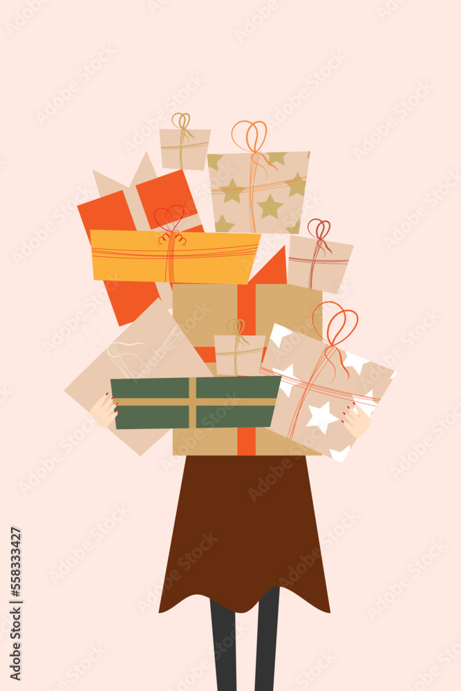 Girl with gifts boxes vector 