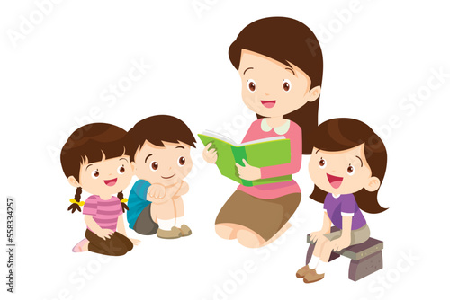 Happy Children reading book Back to School Concept kids and book