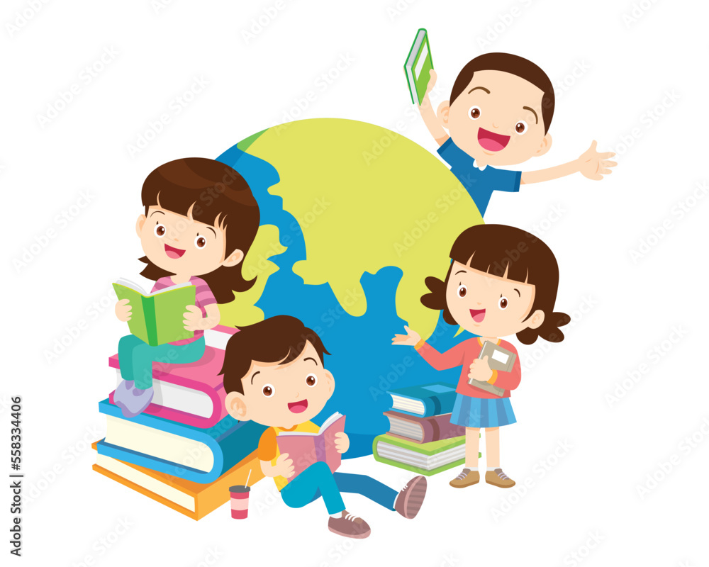 Happy Children reading book Back to School Concept kids and book Happy Children reading book Back to School Concept kids and book