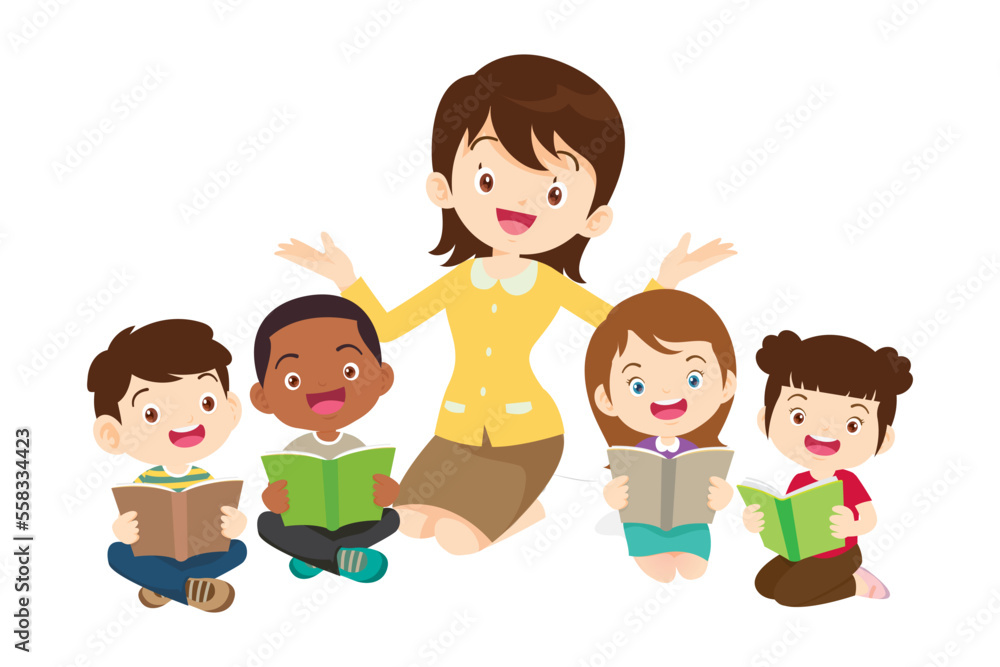 Happy Children reading book Back to School Concept kids and book Happy Children reading book Back to School Concept kids and book