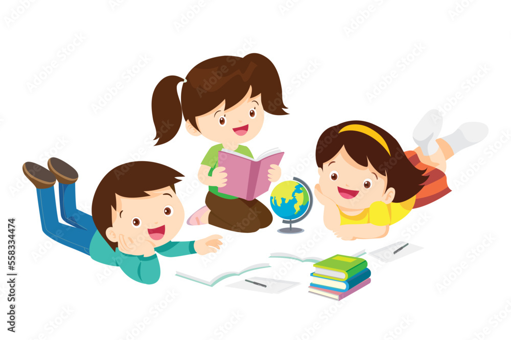 Happy Children reading book Back to School Concept kids and book Happy Children reading book Back to School Concept kids and book