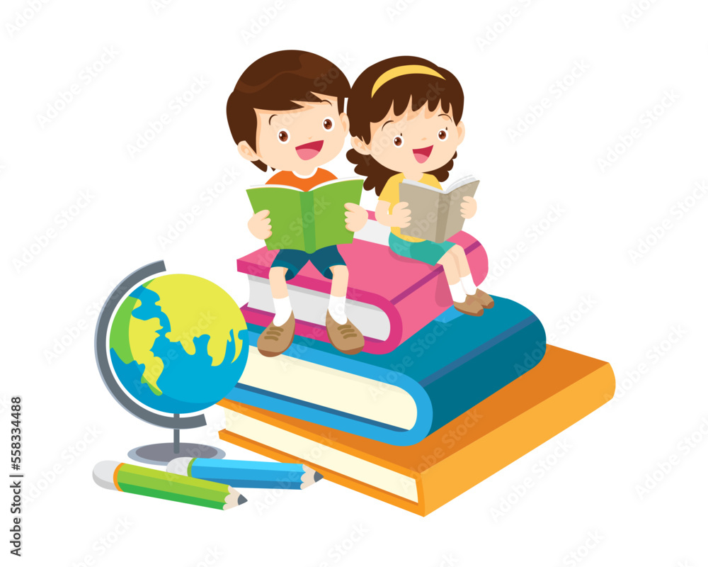 Happy Children reading book Back to School Concept kids and book Happy Children reading book Back to School Concept kids and book