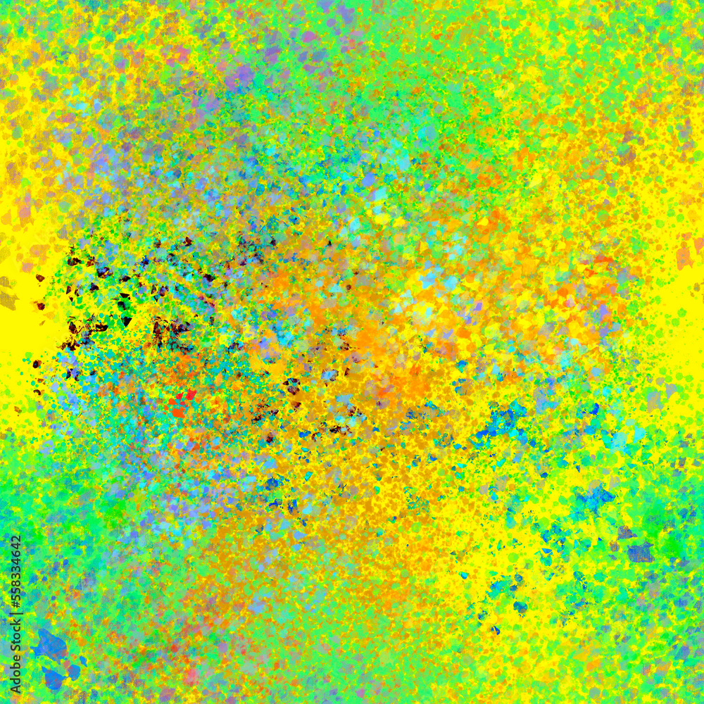 Vibrant neon abstract blurred paint seamless pattern of random mixed different geometric spots, blots and splatters