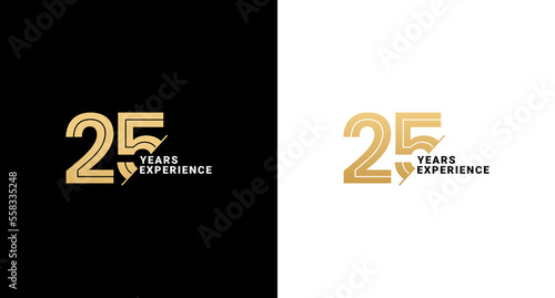 25 years experience or 25 years logo vector on white and black background. Logos 25 years experience. Suitable for marketing logos related to 25 years of experience in the business or industry.
