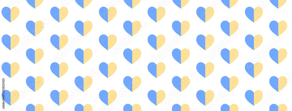 Blue and yellow halves Hearts. For original designs, cards, prints, designer packaging, and stylish textiles. Valentine Day.