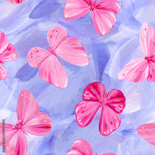 Pink Butterfly. Abstract seamless pattern. graphic design wallpaper  paper or background. Illustration print 