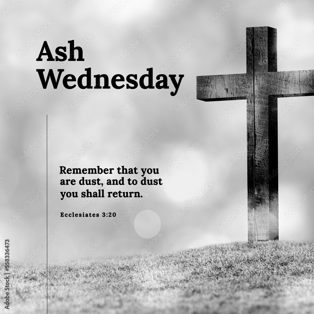 Fototapeta premium Cross on land with ash wednesday, remember that you are dust, and to dust you shall return text