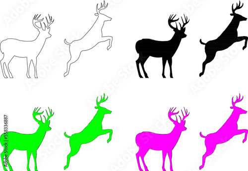 sketch vector illustration of deer display various colors on white background