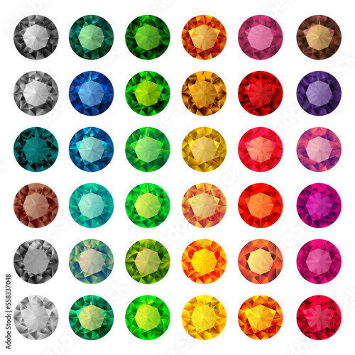 Colorful gemstones collection  - set of multicolored diamonds. Precious stone vector jewels.  photo