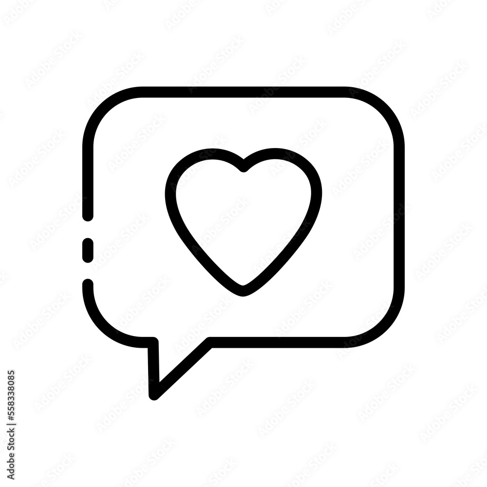 Speech bubble line icon. Gift, take care of the heart, friendship, relationship, holiday, care, love, event, souvenir, reward, gift. relationship concept. Vector black line icon on white background Speech bubble line icon. Gift, take care of the heart, friendship, relationship, holiday, care, love, event, souvenir, reward, gift. relationship concept. Vector black line icon on white background