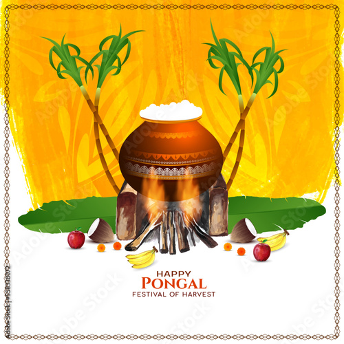 Happy Pongal cultural Indian festival celebration card design