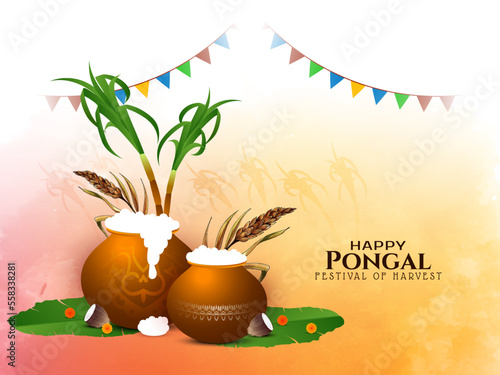 Happy Pongal cultural Indian festival celebration card design