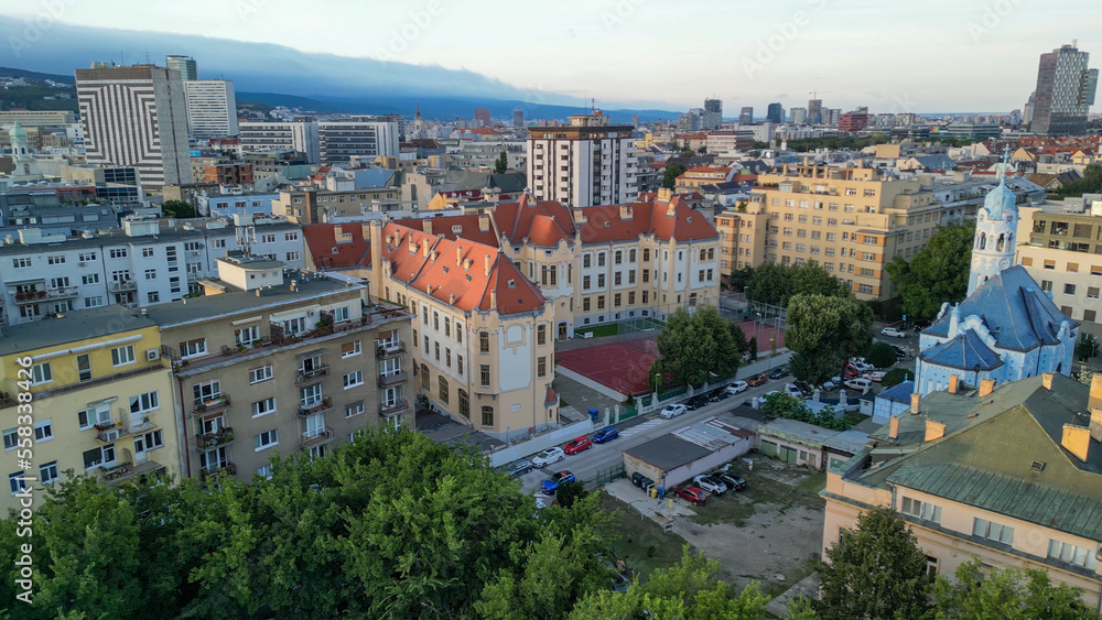Aerial view of Bratislava city skyline on a summer afternoon, Slovakia