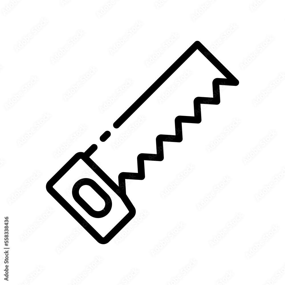 Saw line icon. Wood, boards, house, builder, build, lay, parquet, floor, tree, forest, sharp, carpenter, lumberjack, products. Working tools concept. Vector black line icon on a white background Saw line icon. Wood, boards, house, builder, build, lay, parquet, floor, tree, forest, sharp, carpenter, lumberjack, products. Working tools concept. Vector black line icon on a white background