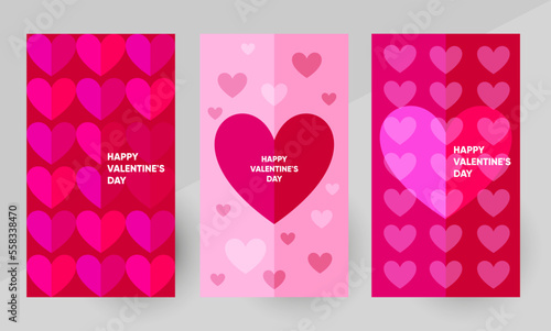 Happy Valentines day vector banner, social media stories template, background design. Vector illustration in vivid colors.