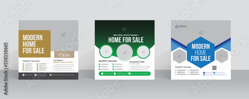 Real estate social media post template with professional home sale marketing agency banner design