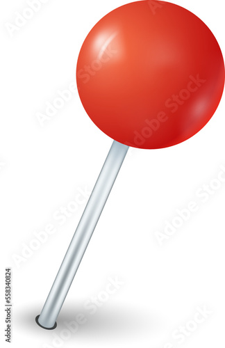 Red round pin mockup. Realistic office attach tool