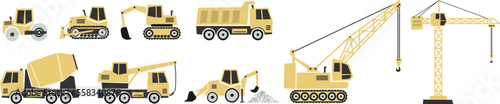 collection of construction machinery scandinavian style vector illustrations for children isolated on white background
